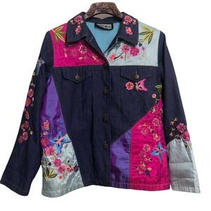 Indigo Moon Boho Embroidered Blazer Butterfly Floral Italy